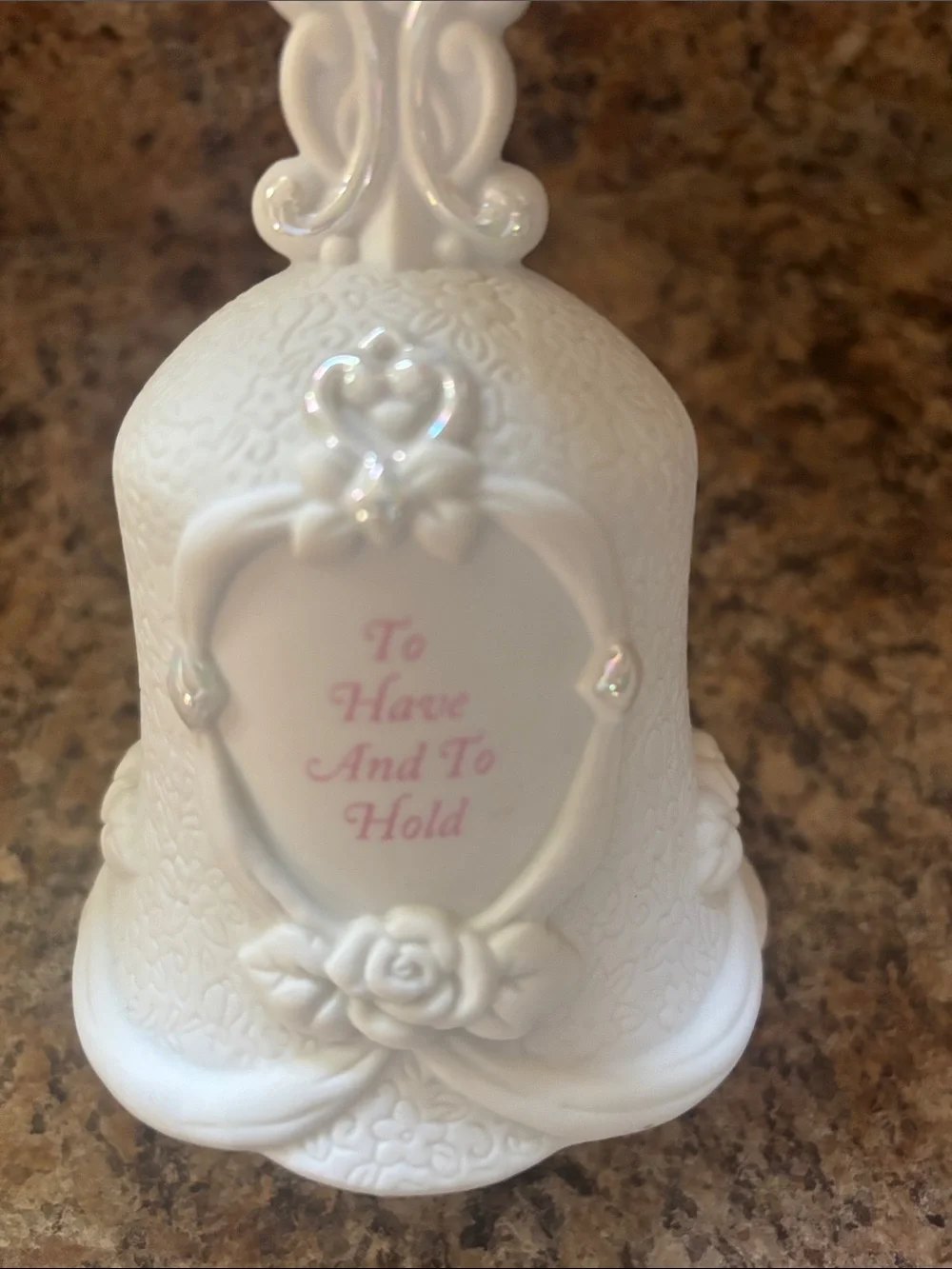 Vintage Happy Anniversary White Decorative Porcelain Bell with Floral Accent